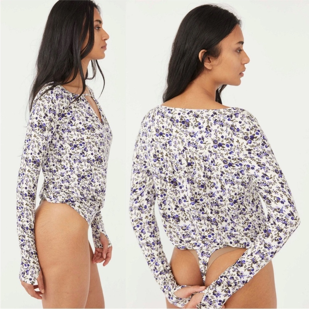 Free People Intimately Soft Long Sleeves Floral Kaya Printed Bodysuit Size S - Picture 9 of 14
